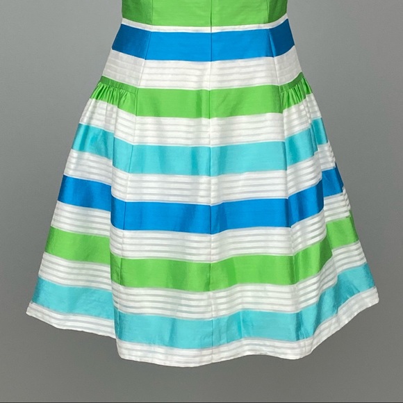 Lilly Pulitzer Womens Jordan Strapless Dress Corded Organza Stripe Blue Green 2 - Picture 9 of 12